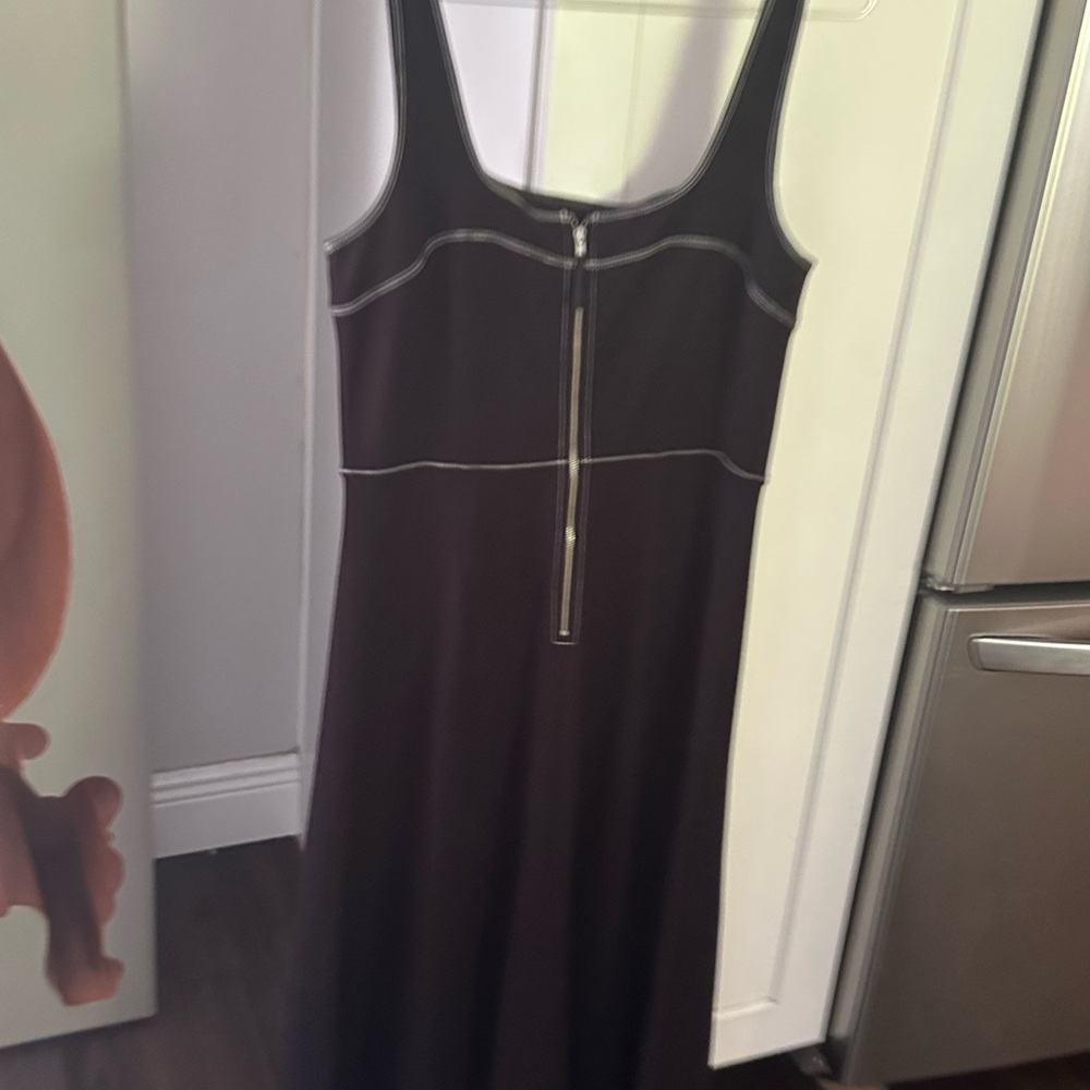 LOFT Black Midi Dress with White Stitching - Picture 3 of 4